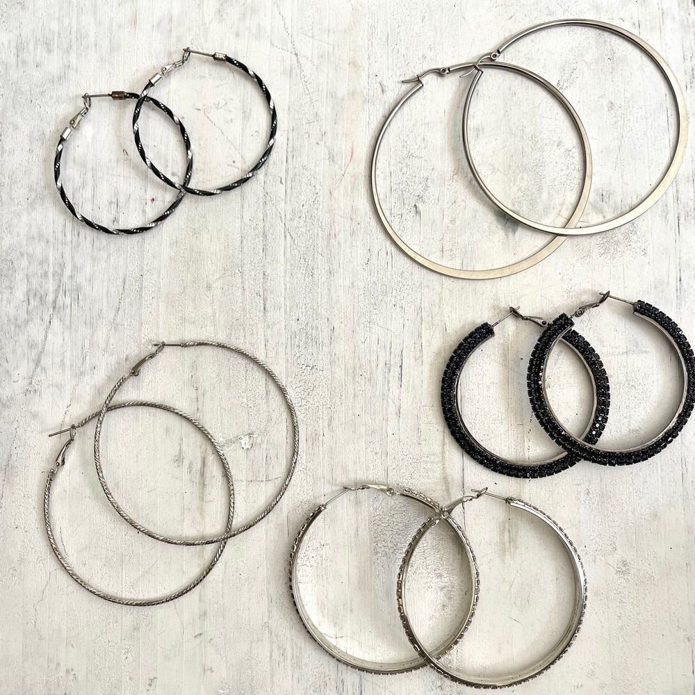 Silver tone and black hoop earring bundle